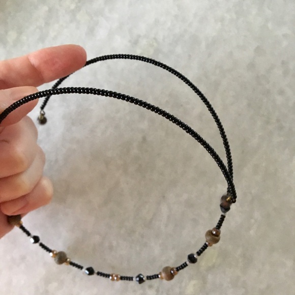 Peace Handcrafted Brass/Copper mixed metal on gemstone beaded necklace 20-22β - Picture 15 of 16